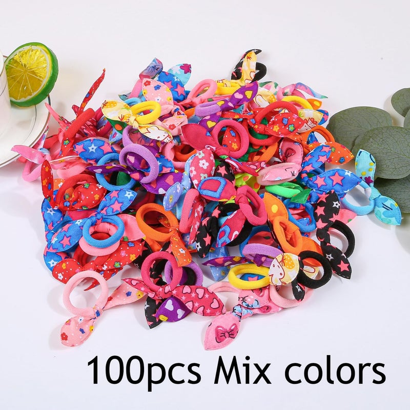 XIMA Dog Hair Accessories Set, 100 Pieces Colorful Rabbit Ear Hair Ties with Elastic Bands, Pet Grooming Bows for Dogs - Image 2